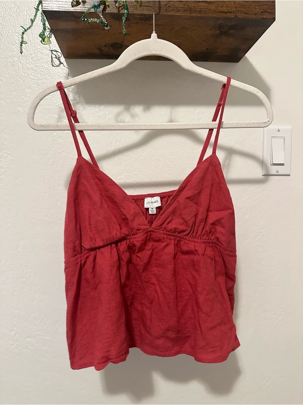 La Hearts Red V-Neck Linen-Blend Spaghetti Strap Tank